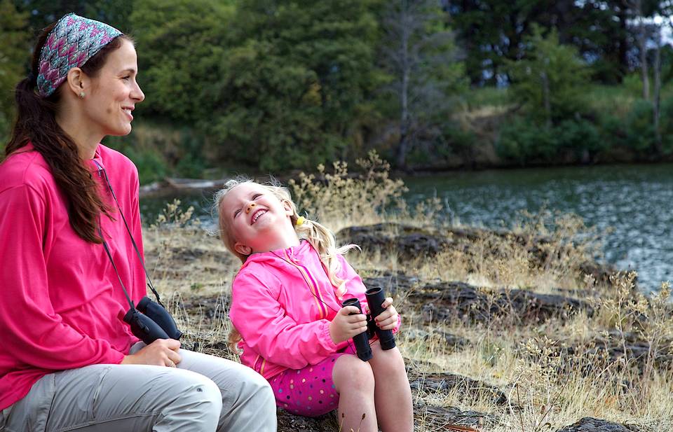 Mother and daughter in countryside